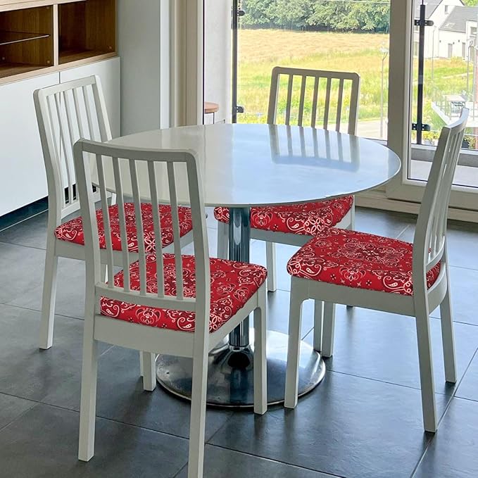 Seat Covers for Dining Room Chairsset of Set of 4, Red Bandanna Paisley Stretch Chair Seat Covers Cushion Slipcovers for Kitchen Office