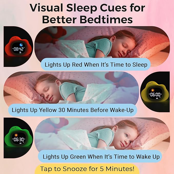 Bumble & Bright Go & Glow Cloud App Control Kids Alarm Clock – Digital Sleep Trainer with USB-C Corded, 8 Night Light Colors, 6 Soothing Sounds, 12/24H Routine Trainer, Gift for Boys & Girls