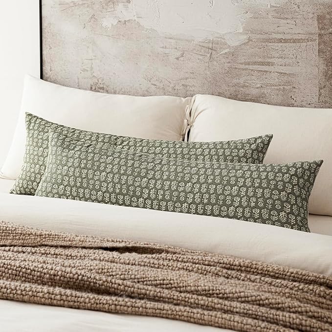 Foindtower Set of 2 Decorative Long Body Lumbar Throw Pillow Covers Neutral Modern Farmhouse Cushion Covers Vintage Home Decor for Sofa Couch Chair Bedroom Living Room Outdoor,14×36 Inch,Sage Green