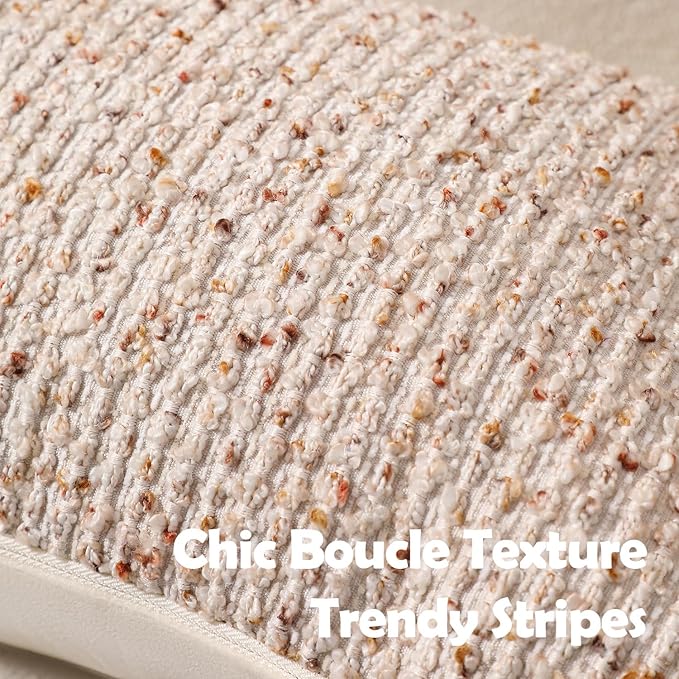 Striped Throw Pillow Covers 12x20 Set of 2 Beige Textured Boucle Chic Morden Boho Accent Farmhouse Rectangular Lumbar Decorative Couch Pillow Covers for Home Decor Bed Sofa Living Room