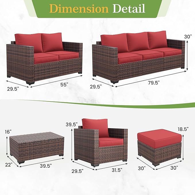Amopatio Patio Loveseat, Outdoor Furniture 2-Seat Wicker Porch Furniture Outdoor Couch Sofa with Water-Resistant Cover & Non-Slip Cushions, Premium Patio Set,Burgundy