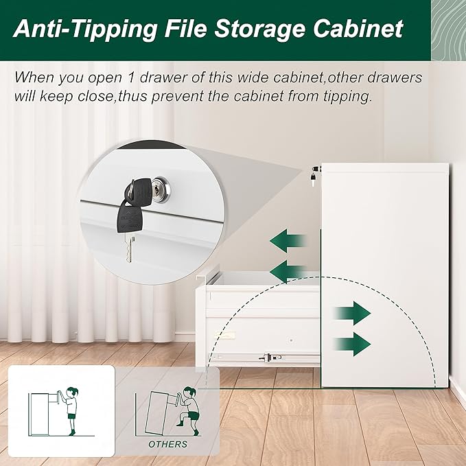 Superday Metal Lateral File Cabinet, 2 Drawer File Cabinet, White Filing Cabinets with Lock, Filing Cabinets for Home Office/Legal/Letter/A4, Home Office Furniture for Hanging File