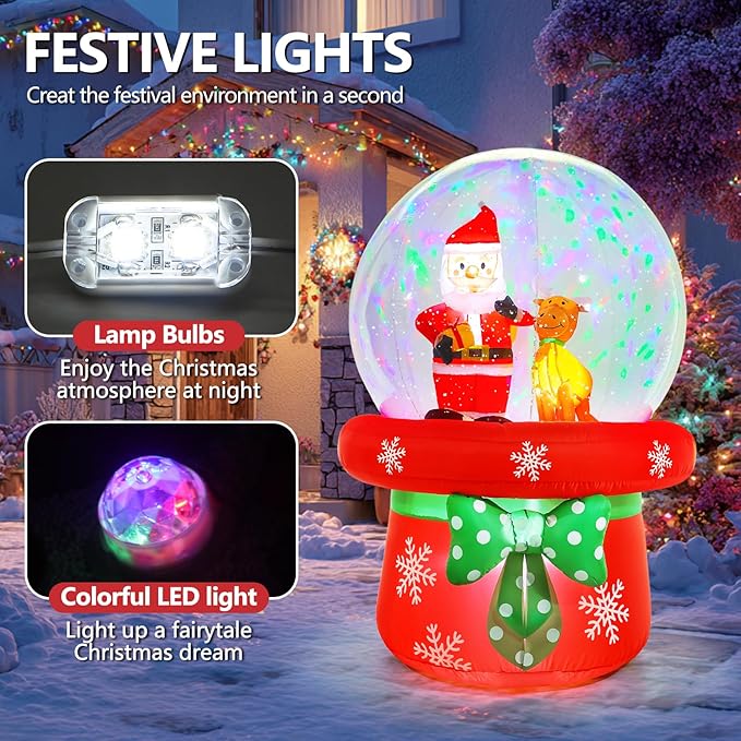 Christmas Inflatable Outdoor Decorations, 5FT Inflatables Snow Globe Yard Decor with Santa Claus & Reindeer, Rotating Lights Blow up Xmas Snowglobe Holiday Decoration for Outside Lawn Garden Indoor