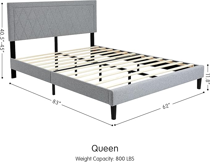 Hokway Bed Frame Upholstered Platform Bed with Headboard Wooden Slat Support No Box Spring Needed(Queen, Light Gray)