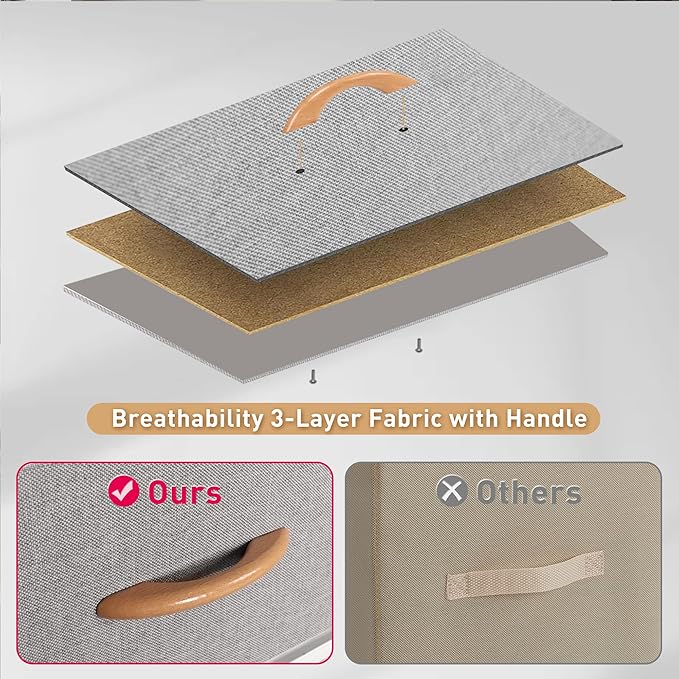 Tall Dresser for Bedroom, Vertical Storage Organizer Tower with 7 Drawers, Chest of Drawers with Fabric Bins, Steel Frame, Wood Top for Bedroom, Closet, Entryway- Light Grey