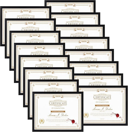 WIFTREY 16 Pack 8.5x11 Certificate Picture Frames, Multi 8.5 by 11 Photo Frame Bulk for Document Award, Wall Hanging or Tabletop Display, Black