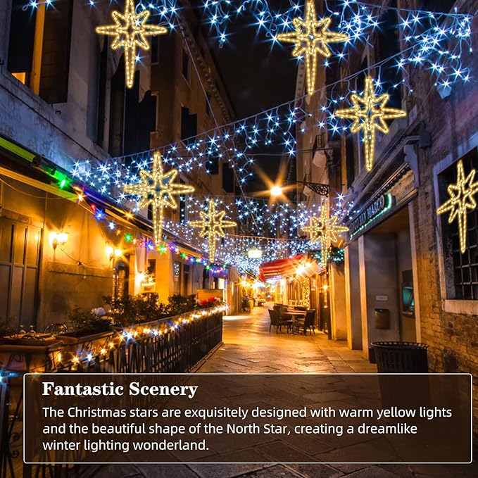22" Star of Bethlehem Light Christmas Tree Lights,8 Lighting Modes,Metal Frame Waterproof 96 LEDs Warm Yellowish Lights for Christmas New Year Home Party Decoration