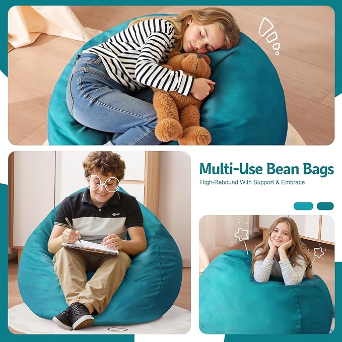 Homguava 2FT Bean Bag Chair: 2' Bean Bags with Memory Foam Filled,Comfy Beanbag Chairs Round Bean Bag Sofa with Dutch Velvet Cover-Sea Blue