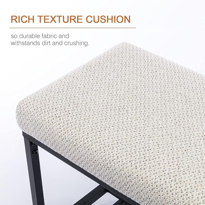 Zesthouse Upholstered Shoe Bench Entryway with Storage, Comfy Line Fabric Bench for Bedroom End of Bed, Metal Shoe Rack for Closet Hallway Doorway Living Room Mudroom, Beige