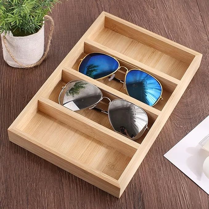 TANG SONG 1 Pack Bamboo Sunglasses Display Tray Eyewear Storage Case for Home or Office
