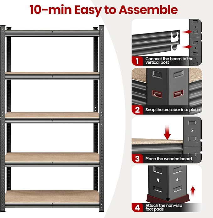 Yaheetech Standing Shelf Units, 5 Tier Storage Shelf, Heavy Duty Shelving, Adjustable Garage Shelves, Utility Rack Shelf Unit, Basement Warehouse Shed, 35.5″L × 16″W × 71" H - Dark Gray