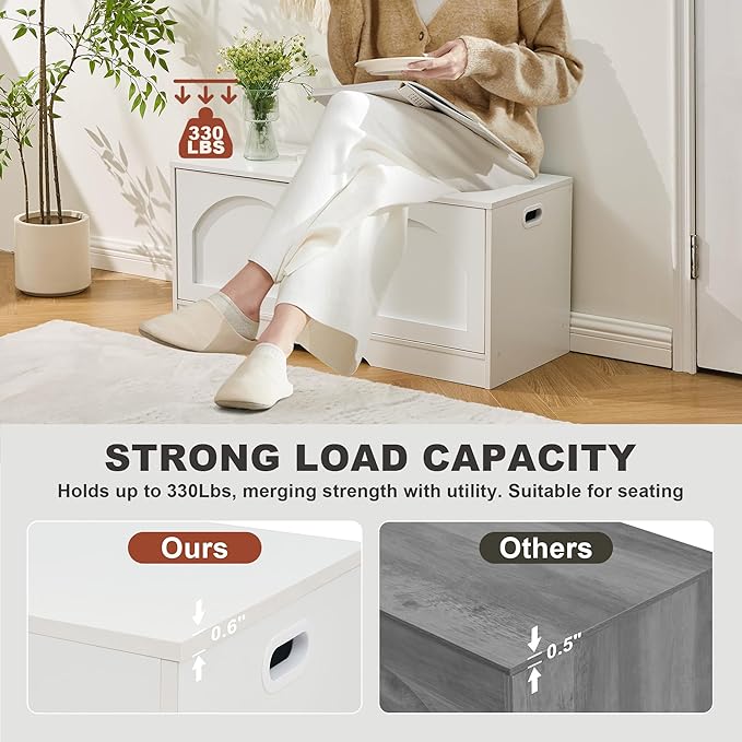 Storage Bench, 39.4" Shoe Bench with Storage, 2 Tier Entryway Bench with 2 Doors, Adjustable Shelf, 39.4" W x 15.8" D x 18.1" H, Holds up to 330lbs for Entryway Living Room Bedroom Hallway, White