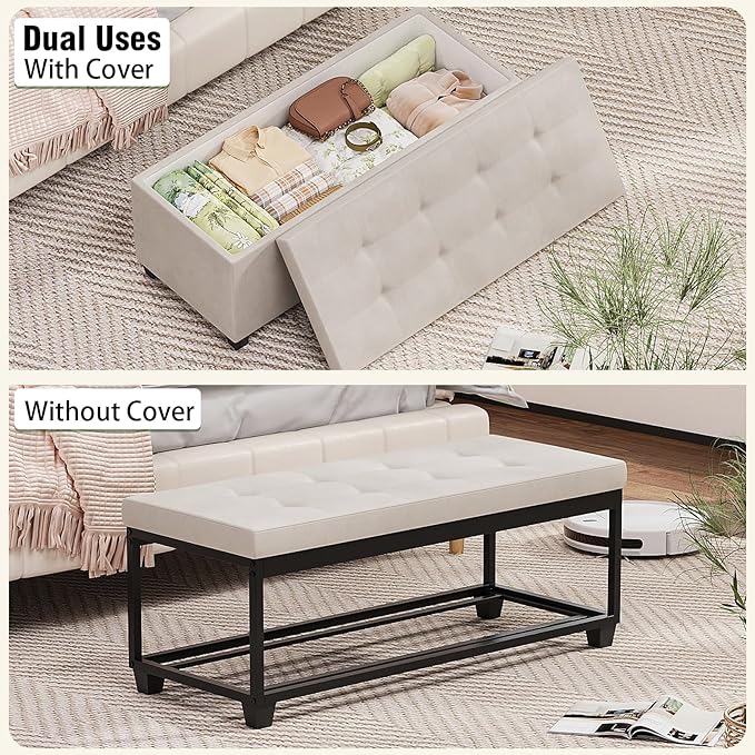 GiftGo Storage Ottoman Bench Foot Rest with Legs End of Bed Bench, Storage Chest, Load up to 660 lb, for Living Room, Bedroom, Entryway (White)