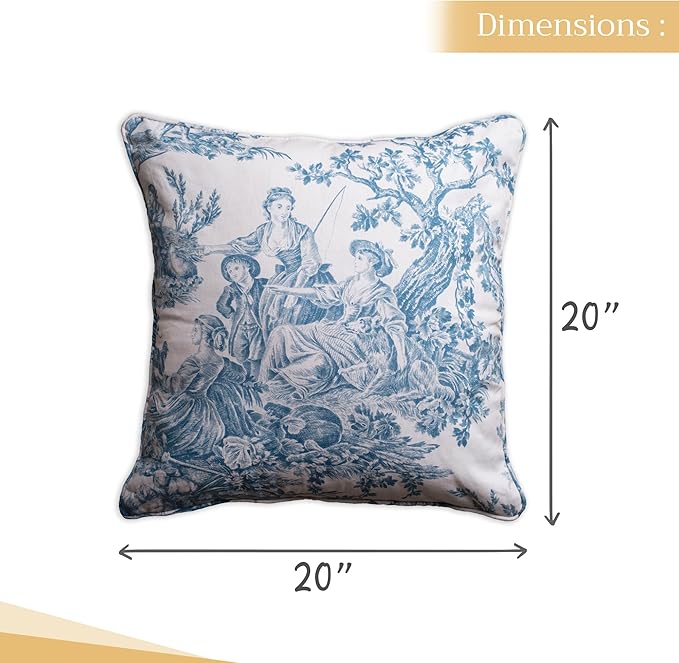 Maison d' Hermine Decorative Pillow Covers 20x20 Inch Square 100% Cotton Throw Pillow Covers with Invisible Zipper Cushion Case for Living Room Couch, Chair, Sofas, Bedroom, Home (The Miller - Denim)