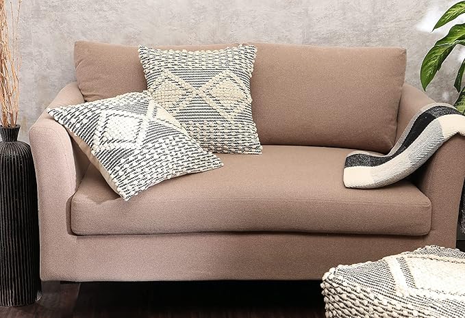 REDEARTH · Handmade Boho Throw Pillow Covers - Bohemian Chic Farmhouse Style - Accent Woven Indoor and Outdoor Cushion Cases for Couch - Bed - Chair - Sofa - Benches – Set of 2-18"x18" - Black