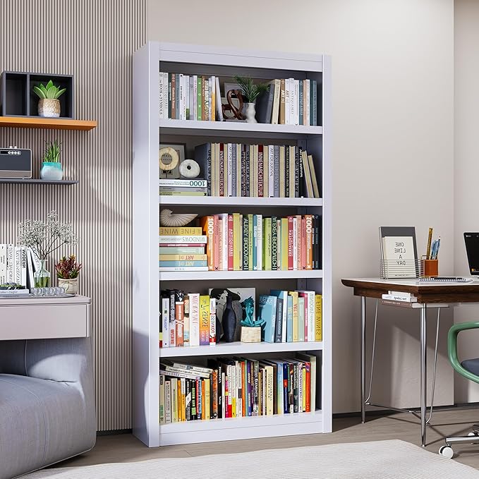 5-Shelf Heavy Duty Metal Bookcase, Adjustable Bookshelf with Large Capacity, Bookshelf for Home Office, Living Room, Garage