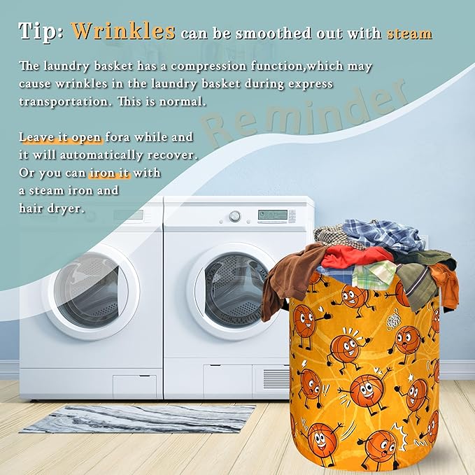 Funny Basketball Laundry Basket Foldable Oxford Cloth Basketball Laundry Hamper With Handle Portable Clothes Storage Basket 18.9 X 16.5 Inch Storage Bag For Laundry Room/Bathroom/Bedroom
