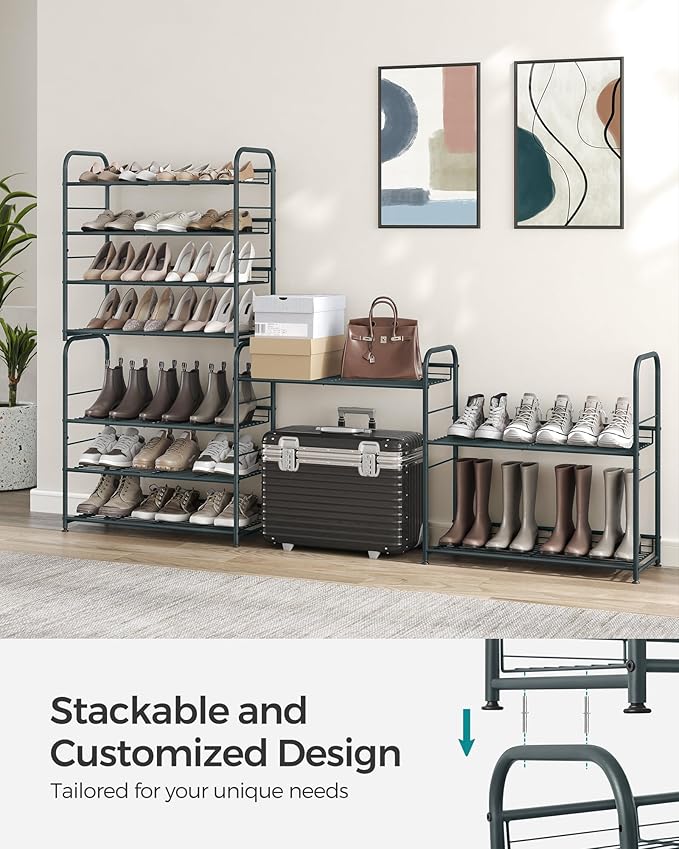 SONGMICS Shoe Rack, 4 Tier Shoe Organizer for Closet, Holds up to 16 Pairs of Shoes, Shoe Rack for Front Door Entrance, Metal Shoe Shelf with Adjustable Tilt Angle, for Entryway, Garage, Grey