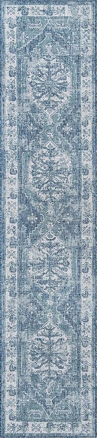 Unique Loom Outdoor Traditional Collection Area Rug - Valeria (2' 7" x 12' Runner, Blue/ Ivory)