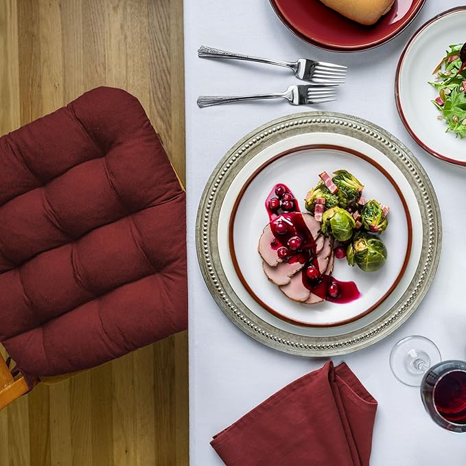 Barnett Home Decor Dining Chair Cushions with Ties – Size Small 15 x 17 - Latex Foam Fill, 100% Cotton, Machine Washable Chair Pads for Kitchen Chairs, Made in USA (Cotton Duck Wine/Pack of 2)