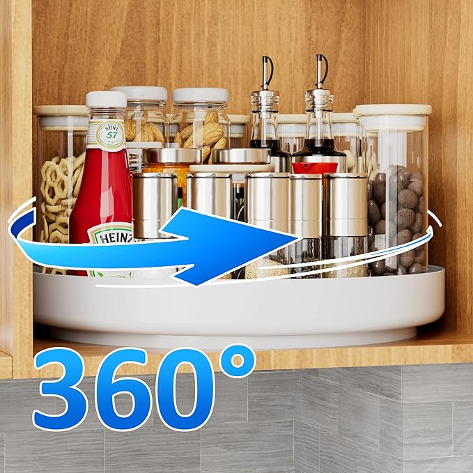 Ovicar Lazy Susan Cabinet Organizer - 13 inch Metal Turntable Lazy Susan for Kitchen Spice Rack Pantry Cupboard Bathroom Countertop Refrigerator Table Storage, White