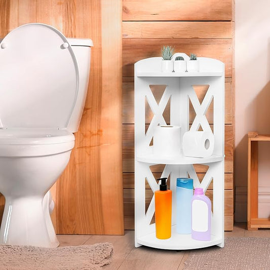 Corner Shelf Stand, Corner Bookshelf, Small Corner Shelves by Natural Wood, Plant Stand, Corner Bookcase for Living Room, Home Office, Bedroom, (White, 3 Tier X)