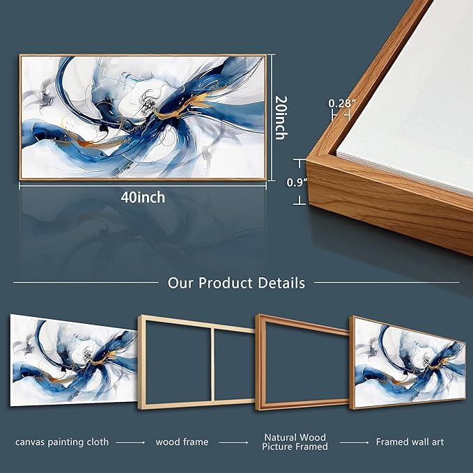 hyidecorart Canvas Prints Minimalism Decor Posters Wall Art For Living Room Wall Decor for Bedroom Abstract Painting Wall Artworks Hang Pictures For Office Decoration Wood Framed Hotel Mural 40X20