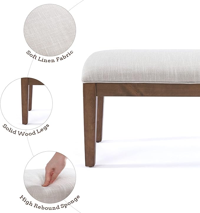 HUIMO Upholstered Entryway Bench for Bedroom for End of Bed, Dining Bench with Padded Seat for Kitchen, Living Room, Fabric Solid Wood (Beige)