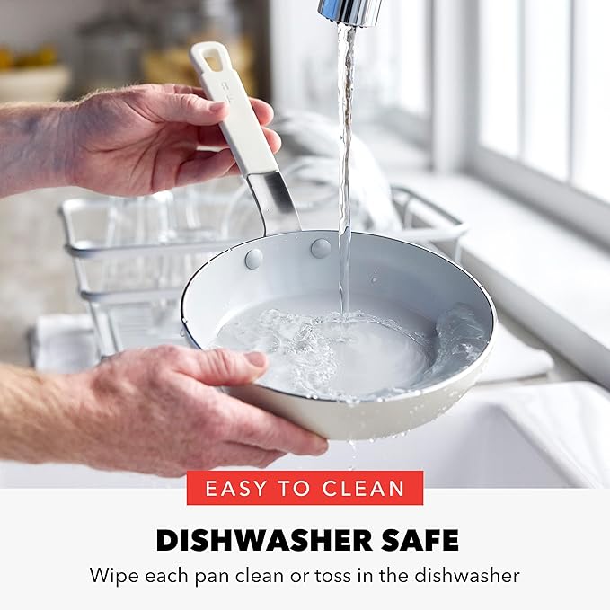 GreenPan x Bobby Flay 8" Nonstick Frying Pan Skillet, PFAS-Free Diamond Ceramic, Induction Suitable, Stay-Cool Silicone Handle, Easy Clean Dishwasher & Oven Safe, Egg & Omelet Pan, Cream