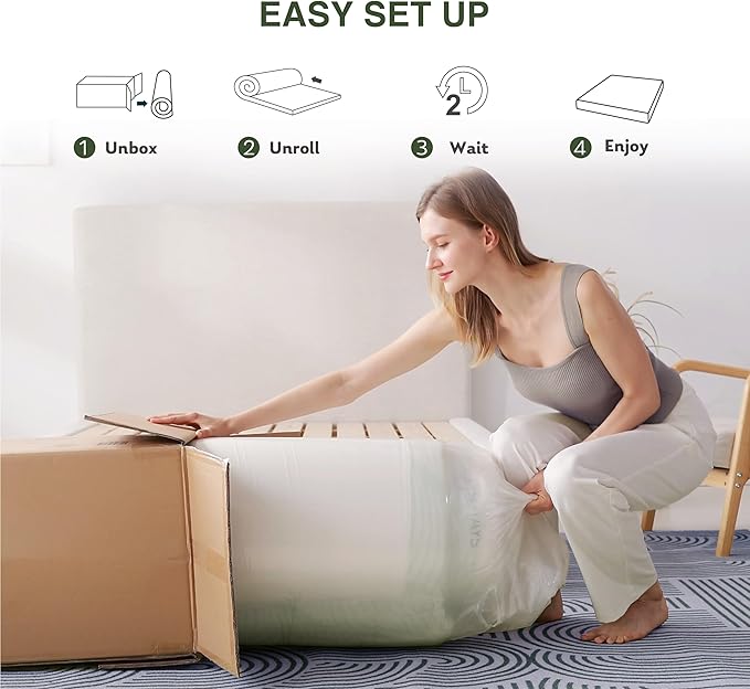 Queen Mattress in a Box, 12 inch Mattresses for Platform Bed Double Size Daybed, Green Tea Memory Foam Mattress for Cool Sleep & Pressure Relief, Medium Firm