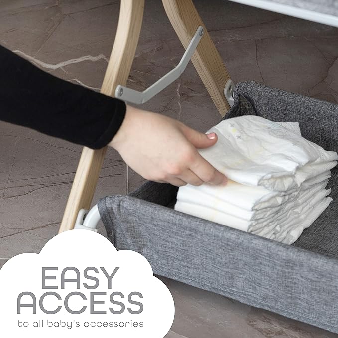 KoolerThings Baby Bassinet, Bedside Sleeper for Baby, Easy Folding Portable Crib with Storage Basket for Newborn, Bedside Bassinet, Comfy Mattress/Travel Bag Included