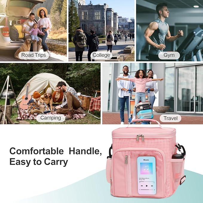 F-color Hanging Shower Caddy Portable - College Dorm Essentials for Girls with Hooks, Soft Crossbody Shoulder Strap, Multiple Pockets, Quick-Dry Shower Bag for Dorm Travel Essentials, Pink