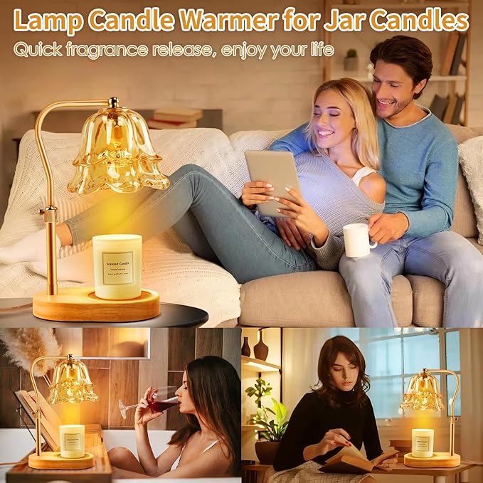 Candle Warmer Lamp with Timer Dimmer: Flower Large Wax Melt Warmer with 2 Bulbs for Scented, Height Adjustable Home Decor House Warming Birthday for Women Mom