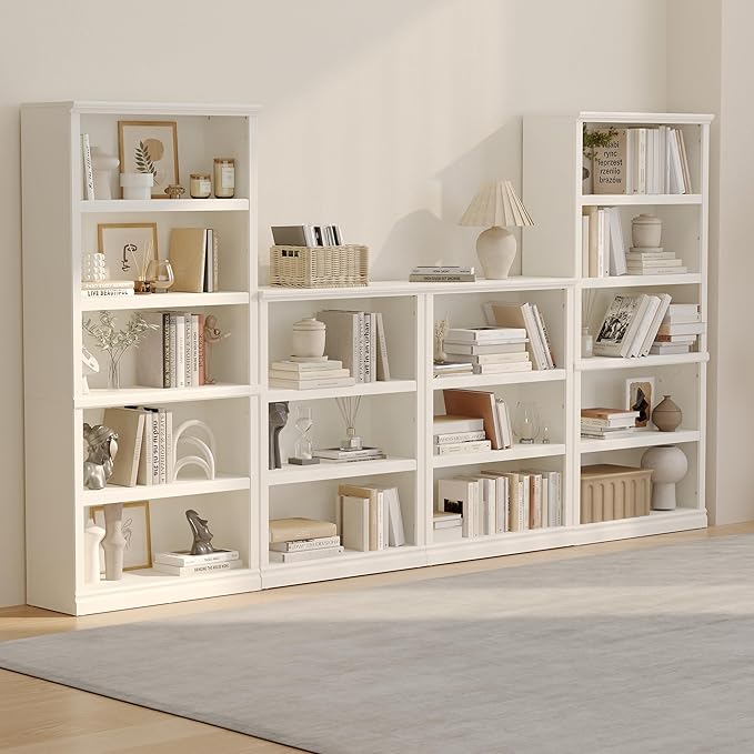 blini 3-Shelf Bookcase White Wooden Bookshelves 33in Wide Floor Standing Display Storage Book Shelves Tall Bookcase for Home Office, Living Room, Bedroom
