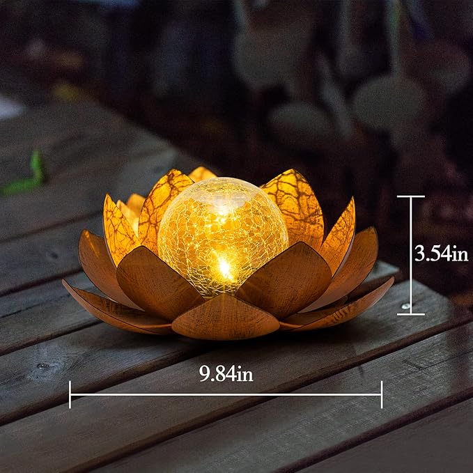 Huaxu Solar Lights Outdoor Decor Metal Lotus Flower LED Waterproof Glass Decorative Gifts for Garden Lover Women Mom Table Pathway Lawn Patio Yard Ground