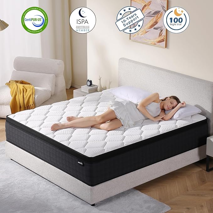 Queen Size Mattress, 12 Inch Hybrid Memory Foam Queen Mattress in a Box, Pressure Relief, Medium Firm, CertiPUR-US