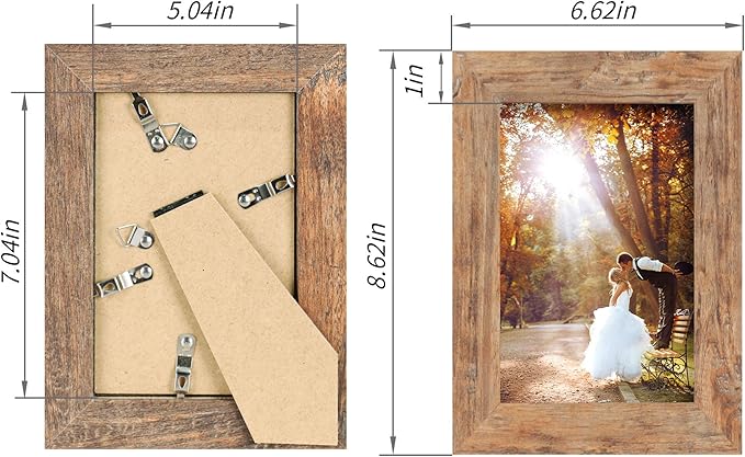 5x7 Picture Frame Set of 4, High Definition Real Glass Rustic Brown Frame, 5 x 7 Photo Frames for Tabletop Display and Wall Mounting