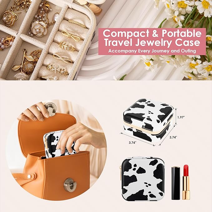 Cow Print Trave Jewelry Case, Animal Print Jewelry Box for Women Girl, Trinket Box Organizer, Adorable Birthday Gradution Gift