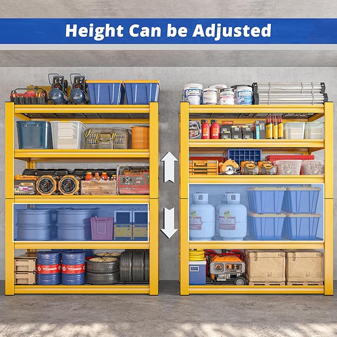 REIBII 72''H Garage Shelving 3010 LBS Storage Shelves Adjustable Metal Shelving 5 Tier Metal Shelves for Storage Industrial Shelf for Pantry Kitchen Basement 72" HX35.5 WX16 D