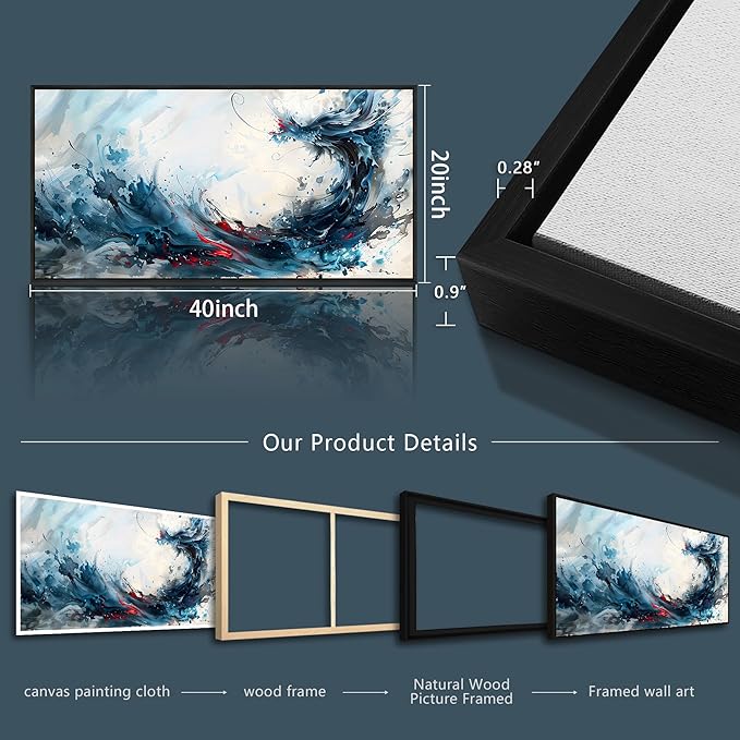 hyidecorart Canvas Prints Wall Art For Living Room Abstract Painting Wall Artworks Wall Decor for Bedroom Hang Pictures For Office Decoration Minimalism Watercolour Posters Black Framed Hotel Mural