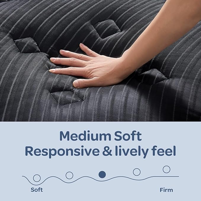 OhGeni 10 Inch Cooling Queen Size Mattress, Hybrid Gel-Infused Memory Foam Bed Mattresses in a Box, Medium Feel Cool Top Fabric, Home Gift for Mom, 3-Zone Design & Reinforced Edge Support, Black