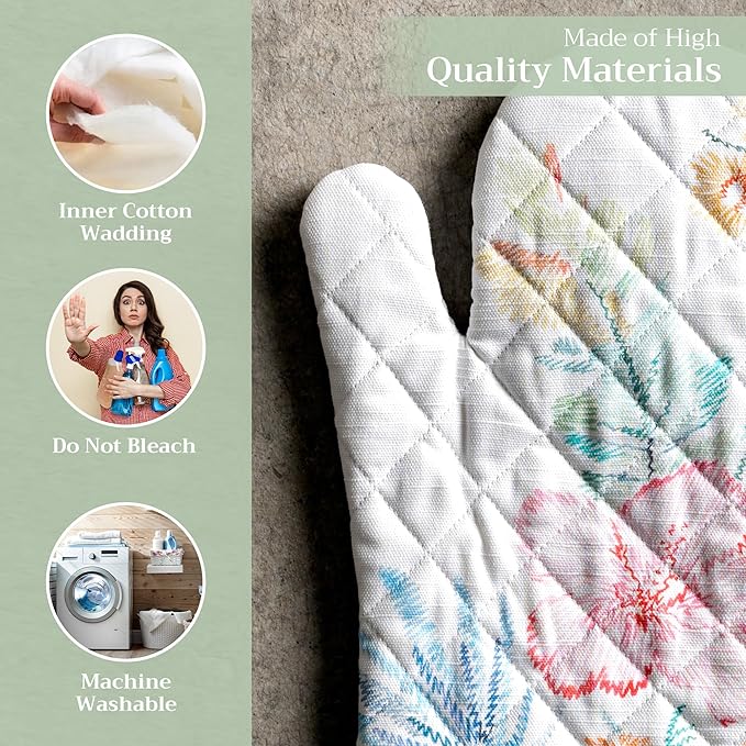 Maison d' Hermine Oven Gloves 100% Cotton Oven Mitt 7" x 13" with Loop Heat Resistant, BBQ, Cooking Gloves, Baking, Grilling, Kitchen, Handling Hot Pans Spring/Summer (Pack of 1, Paradise Island)