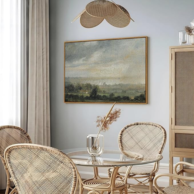 InSimSea Framed Canvas Wall Art Vintage Decor, Landscape Wall Art Home Decor, Wild Field under Sky, Modern Farmhouse Decor, Cottagecore Bedroom Kitchen Bathroom Decor, 24"x36"