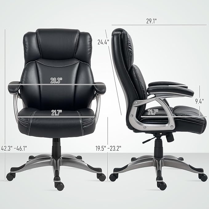 HOMCOM Executive Office Chair with Tilt Function, PU Leather High Back Desk Chair, Swivel Computer Chair with Adjustable Height, Black
