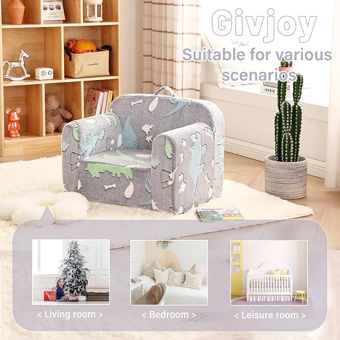 Toddler Chair – Plush Kids Sofa, Comfy Convertible Lounger for Boys & Girls, Bedroom & Reading Chair