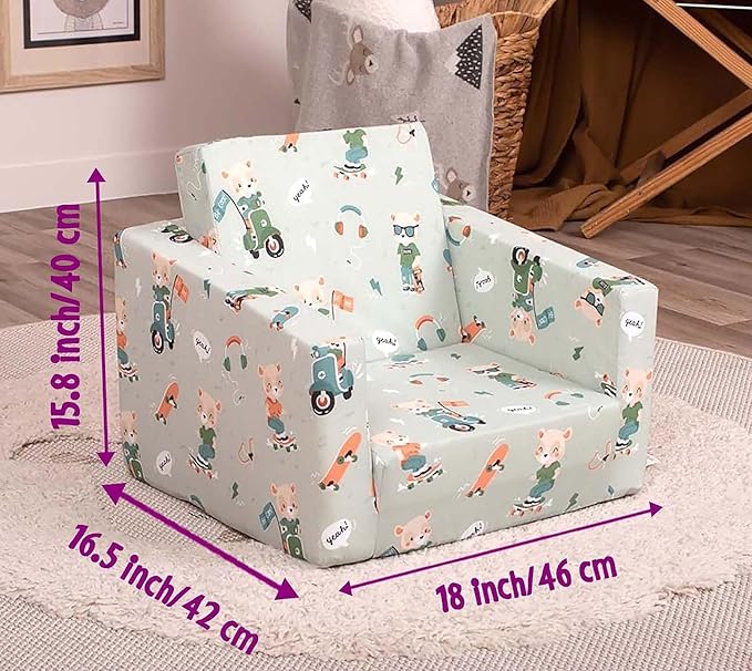 Delsit Kids Couch for Toddlers - 2 in 1 Convertible Foam Armchair to Lounger, Comfy Flip Out Lounge Chair, Sofa for Children, Made in Europe