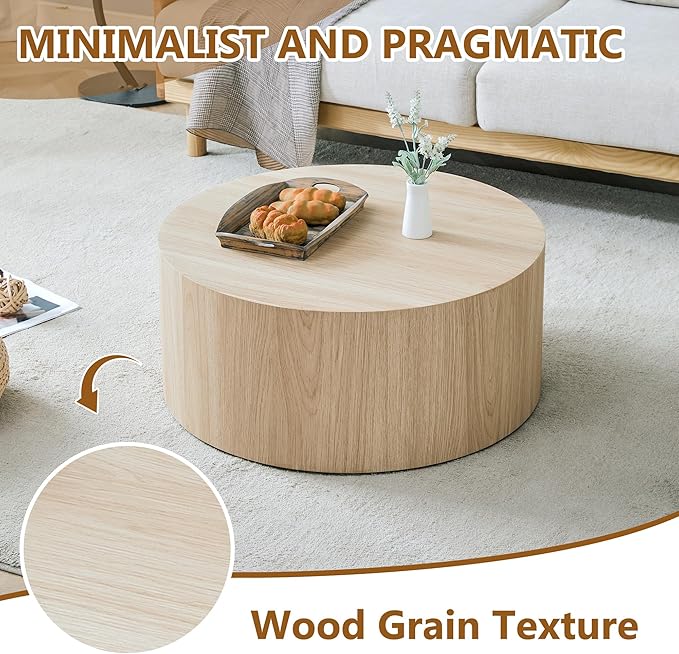 Modern Coffee Table,27.5Inch Round Top Tea Table,Living Room Center Table with Texture for Living Room,Office,Apartment