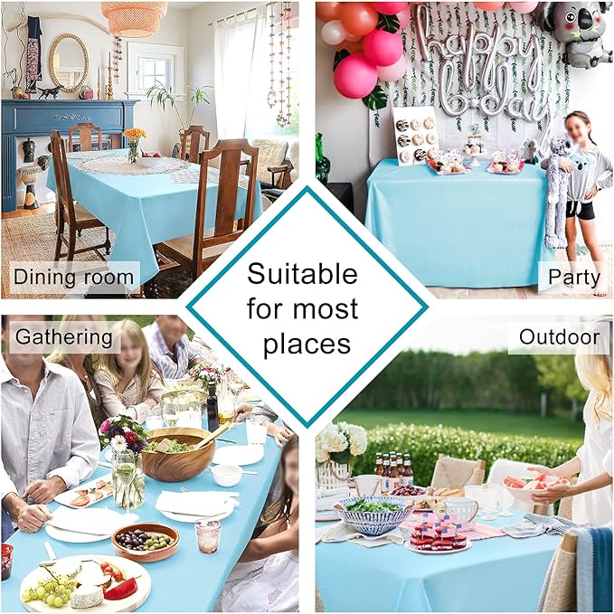 Hiasan Waterproof Tablecloth Rectangle - Washable Fabric Table Cloth for Dining Room Kitchen Birthday Party and Outdoor Use, Sky Blue, 54 x 80 Inch
