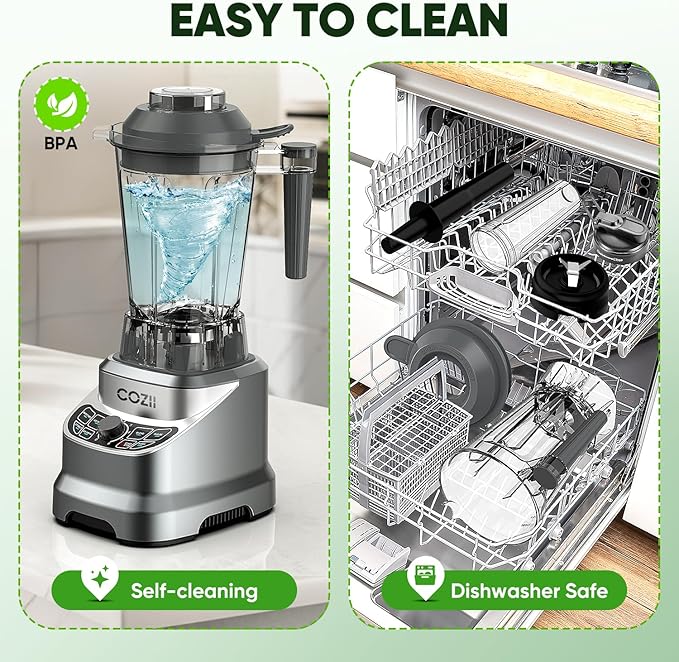 COZII Commercial Blender 2000 Peak Watt, Countertop Blenders for Kitchen,64 Oz Pitcher/21-Oz To-go Cup, 7 Preset Programs for Ice Crush/Frozen Drinks/Nut Butter, High Speed, Dishwasher Safe