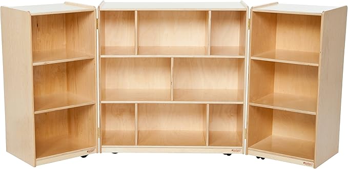 Wood Designs WD156003 Kids Play Toy and Book Organizer – Wooden 3-Section Folding Storage Unit